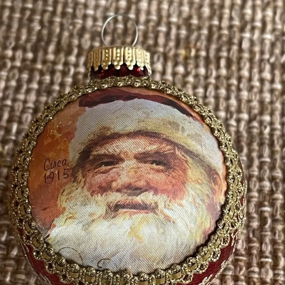 Vintage Krebs Masters on Silk Santa Christmas ornament Santa Claus face 1999